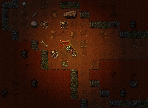 Setor dos Skeletons: a subida de Rope leva à passagem dos Rotworms.