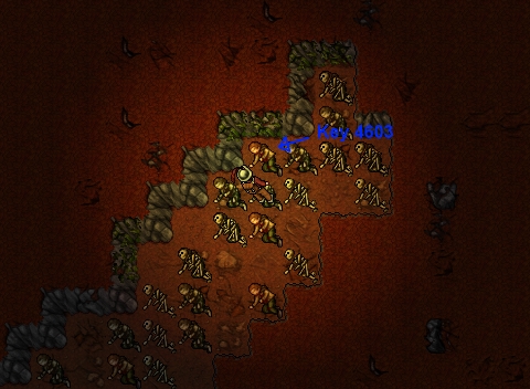 Foto da coleta: o corpo marcado “Key 4603” fica antes da porta da quest.