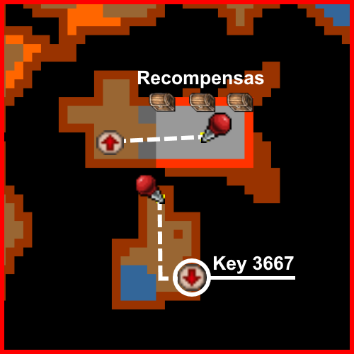 Linha branca: da sala dos prêmios até a continuação. O rótulo Key 3667 aponta o destino inferior.