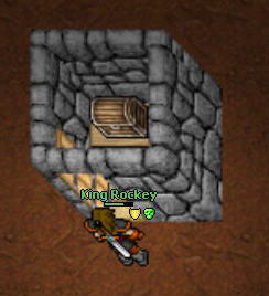Foto da sala do tesouro da Bright Sword. A Key 3304 é obtida antes, no baú atrás do forno; aqui ela é usada na porta.