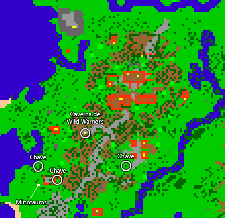 Superfície de Outlaw Camp: confira as duas árvores marcadas Chave junto ao setor Minotauros. A terceira árvore, à direita, pertence a outra etapa da sequência.