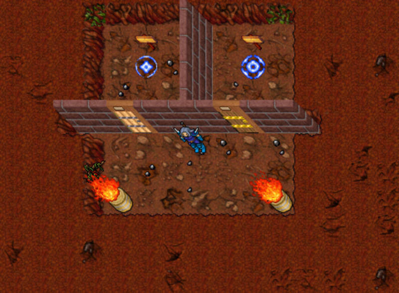 Sala dos teleports: a entrada da parte profunda fica atrás da porta de nível 50.