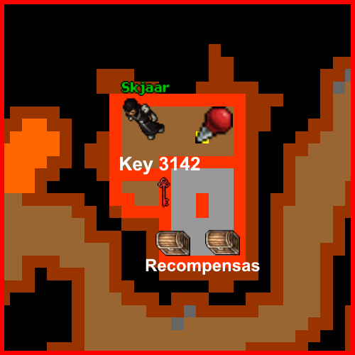 Mapa da sala: Skjaar, área da Key 3142 e compartimento dos prêmios. O símbolo da chave identifica o acesso, não uma chave solta no chão.